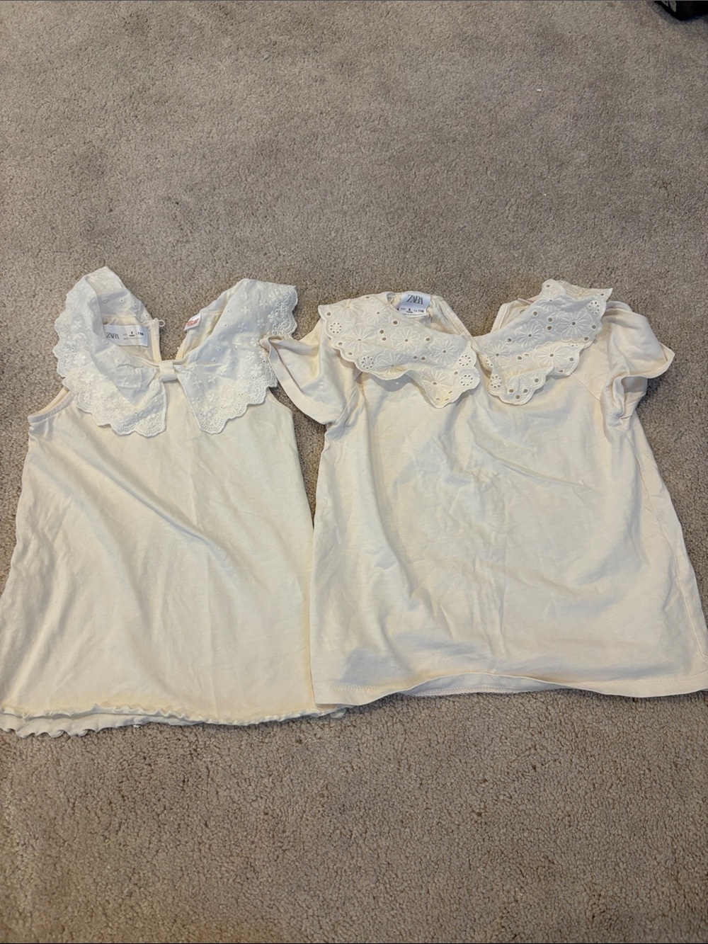 Zara Cream Girls' Short Sleeve Tops with Eyelet Scallop Collar